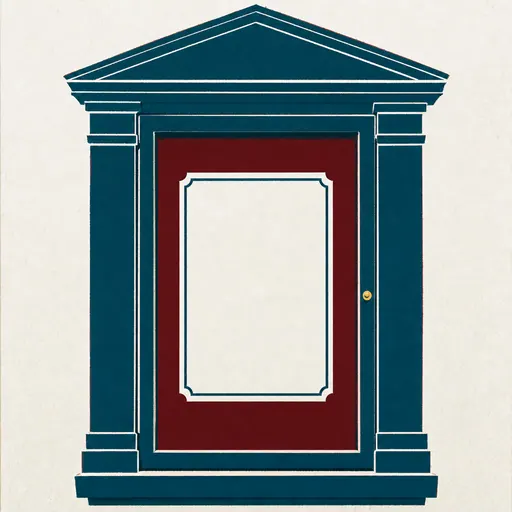Illustration: eine steingerahmte, verglaste Anschlagtafel mit flachem Giebel an einer Wand, flächig im Siebdruck.